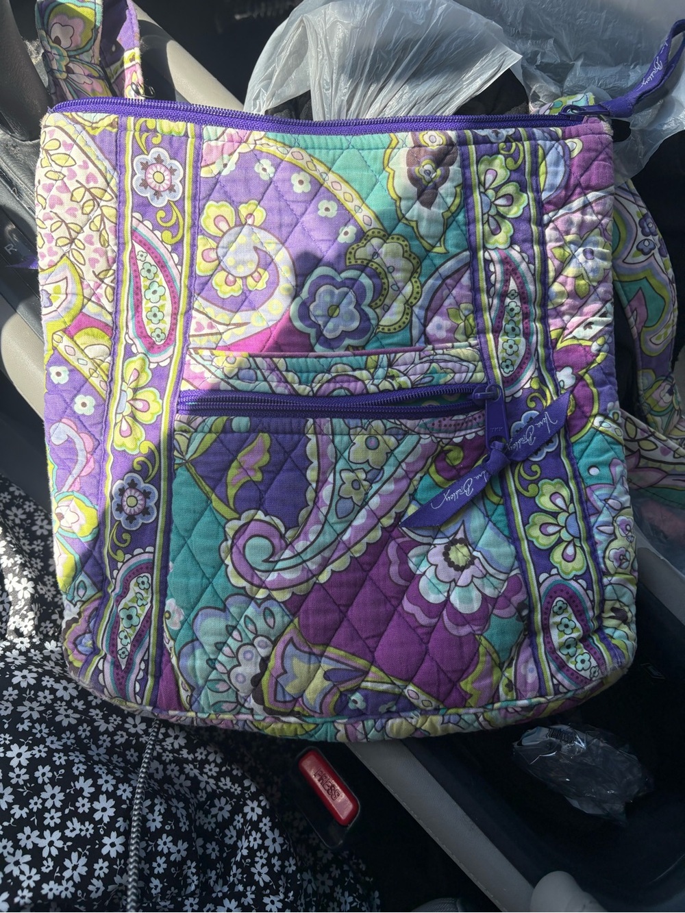 Vera Bradley Purple Teal Paisley Quilted Shoulder Bag
